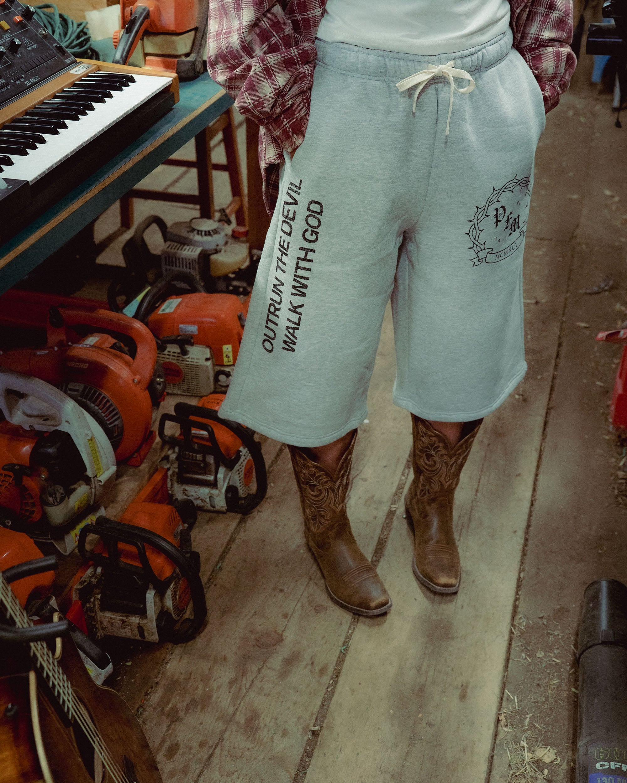 OUTRUN THE DEVIL LONG SHORTS (GREY)