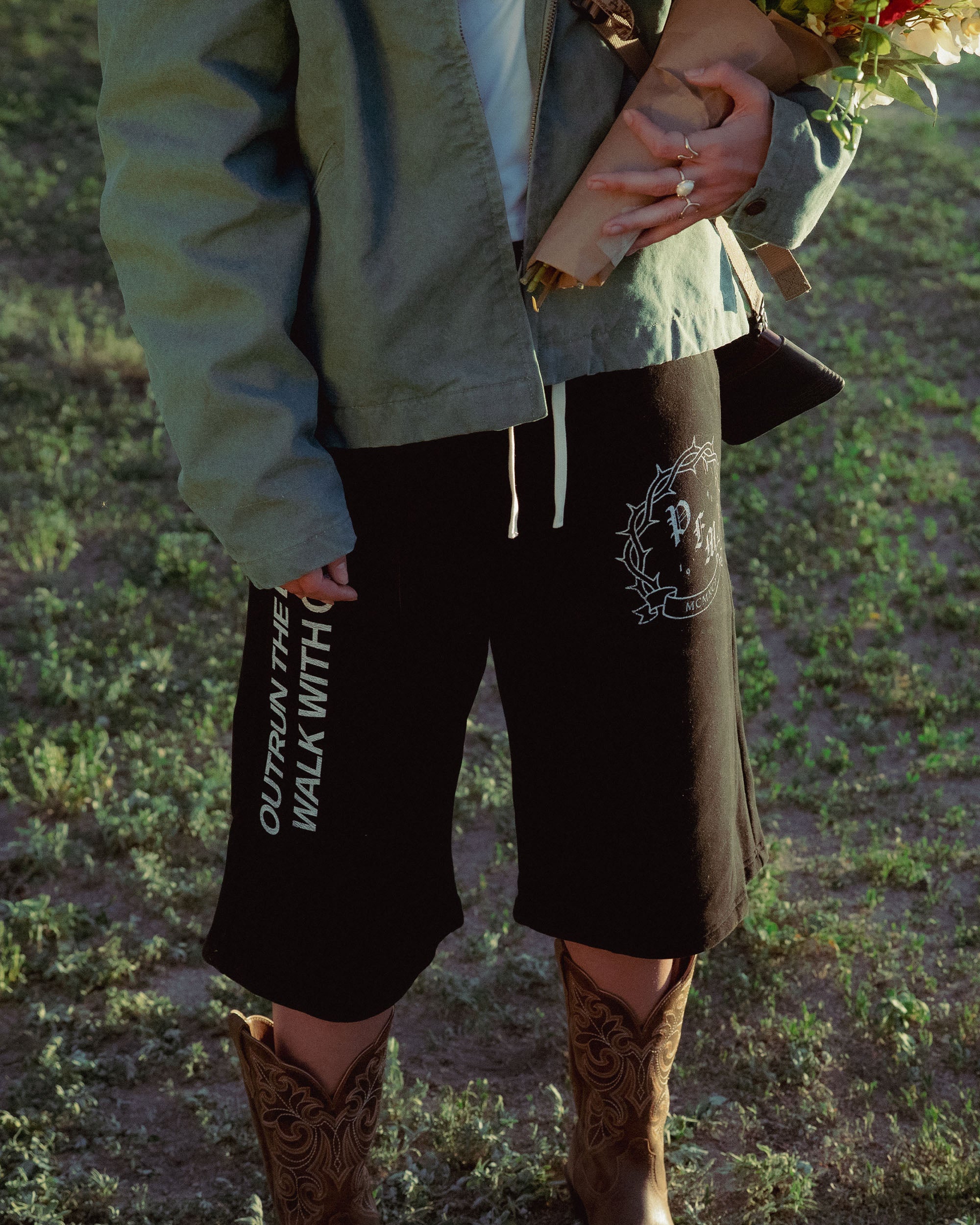 OUTRUN THE DEVIL LONG SHORTS (BLACK)