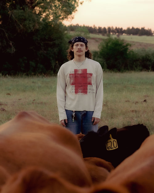 BLOOD DONOR CROPPED LONG SLEEVE WAFFLE TEE