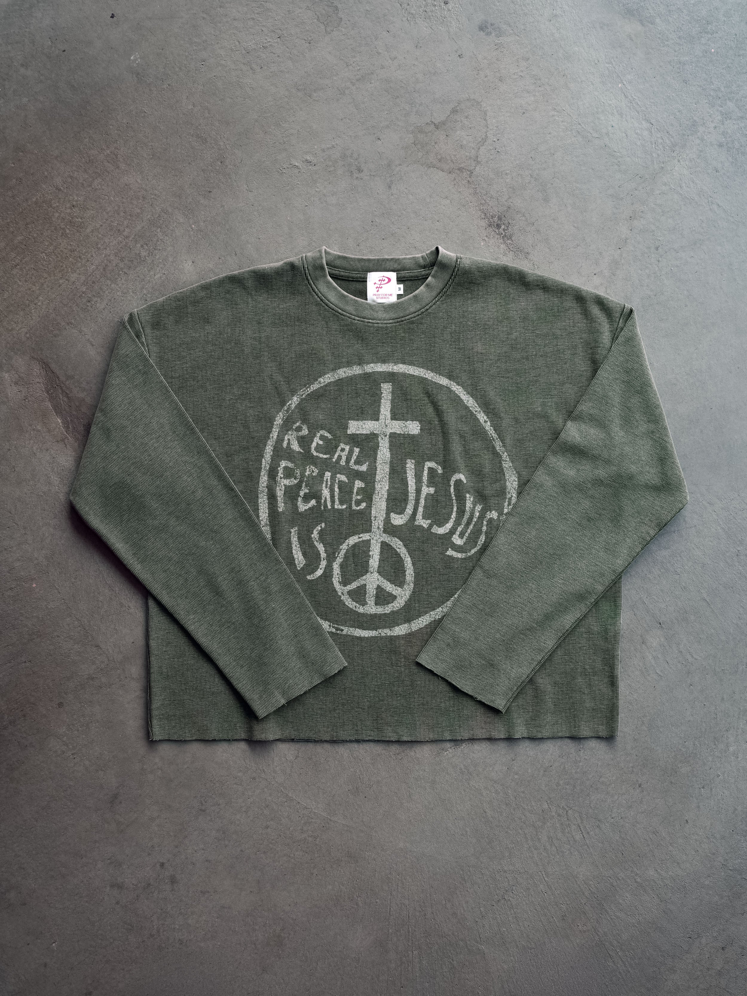 REAL PEACE CROPPED LONG SLEEVE WAFFLE TEE