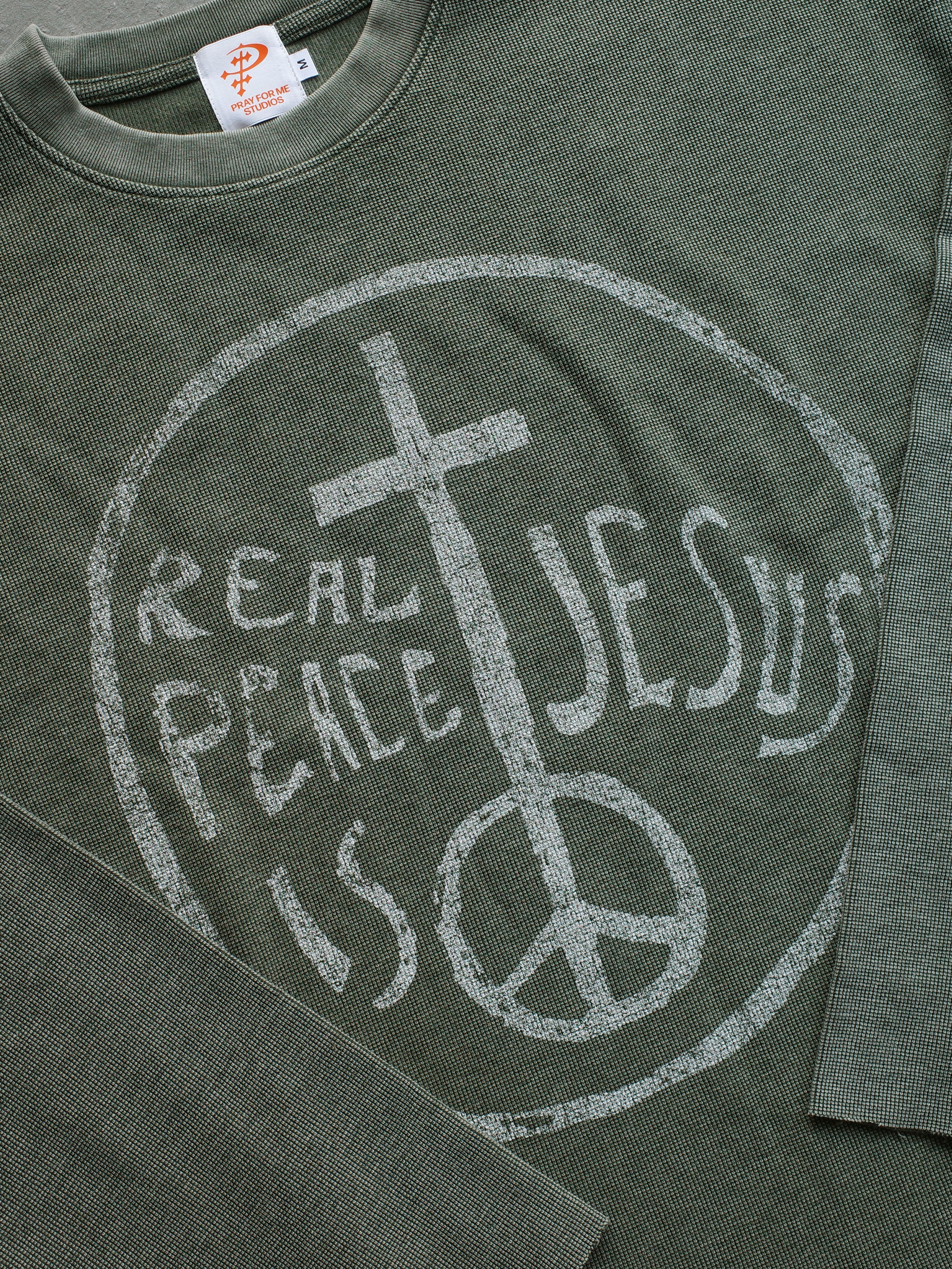 REAL PEACE CROPPED LONG SLEEVE WAFFLE TEE
