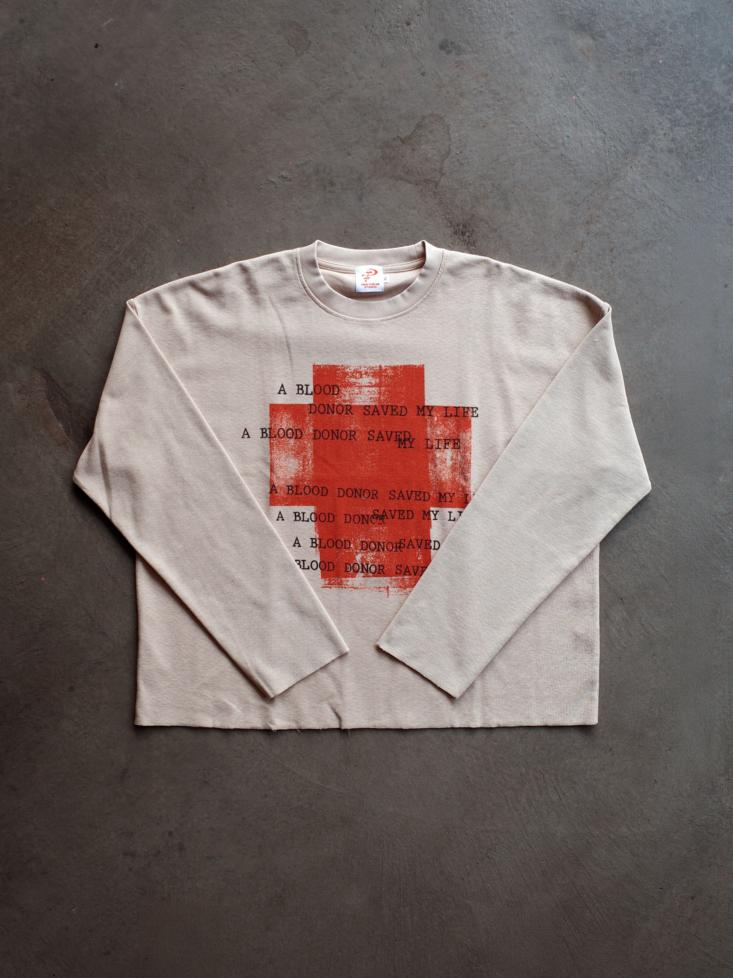 BLOOD DONOR CROPPED LONG SLEEVE WAFFLE TEE