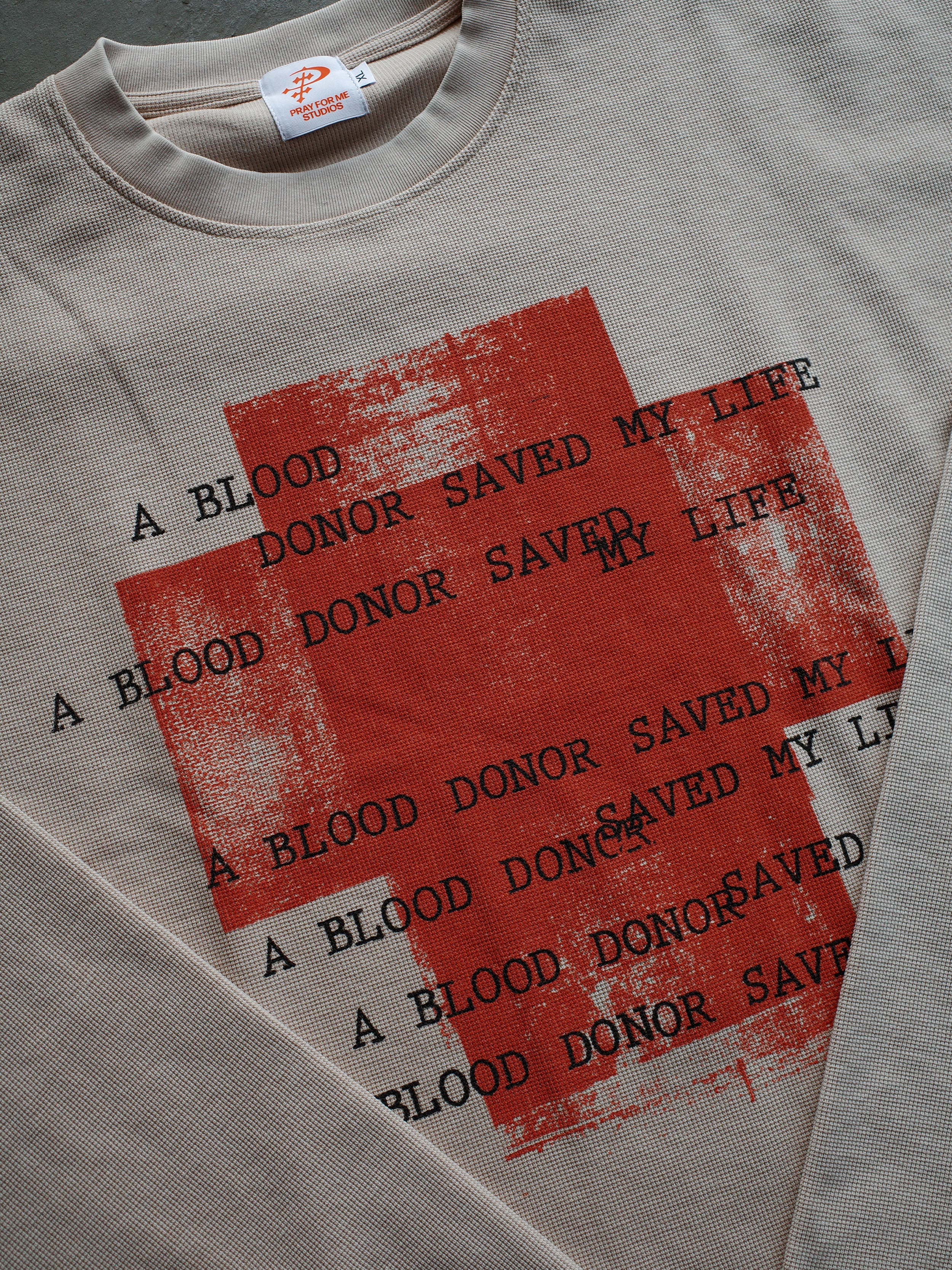 BLOOD DONOR CROPPED LONG SLEEVE WAFFLE TEE