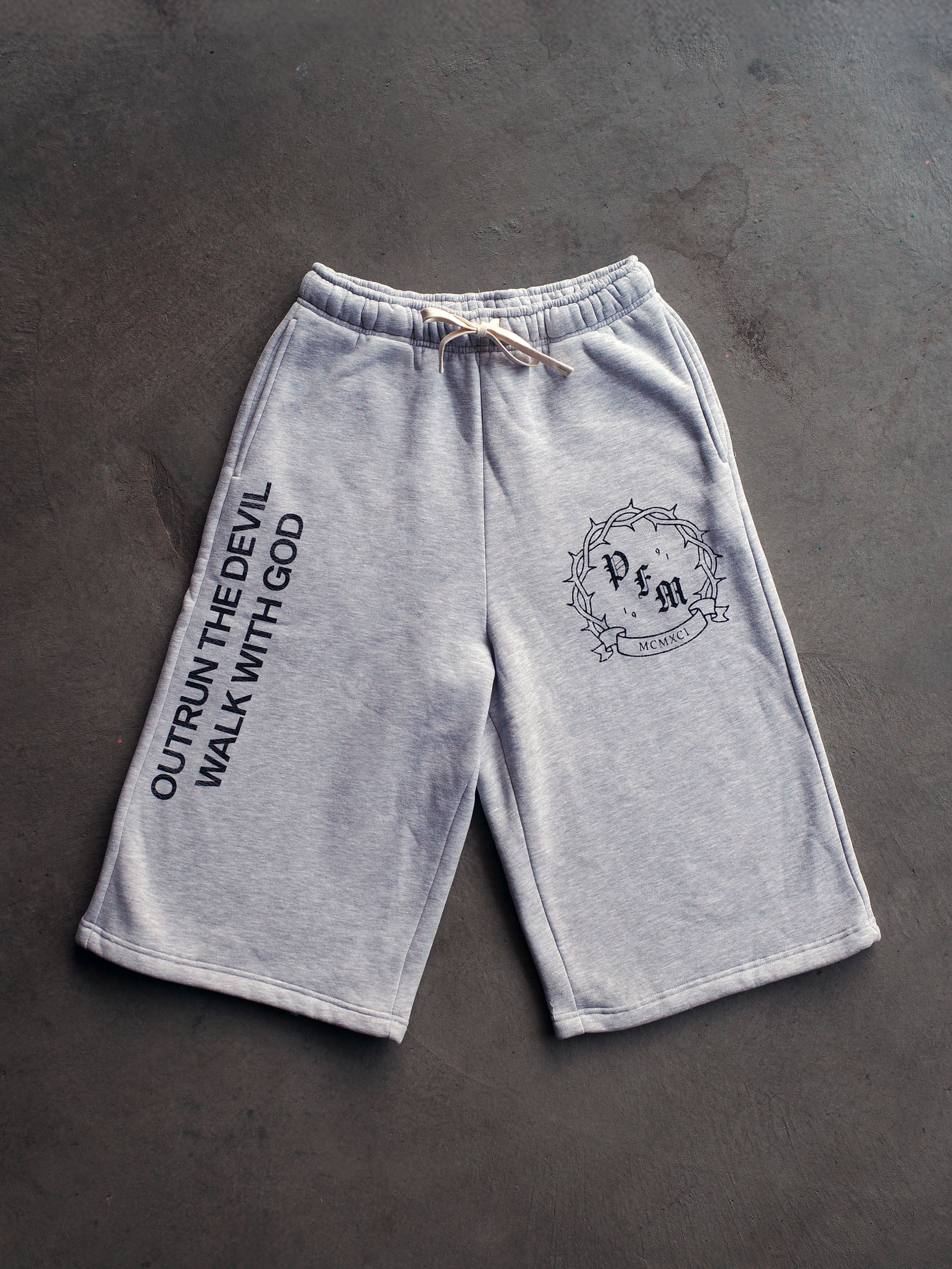 OUTRUN THE DEVIL LONG SHORTS (GREY)